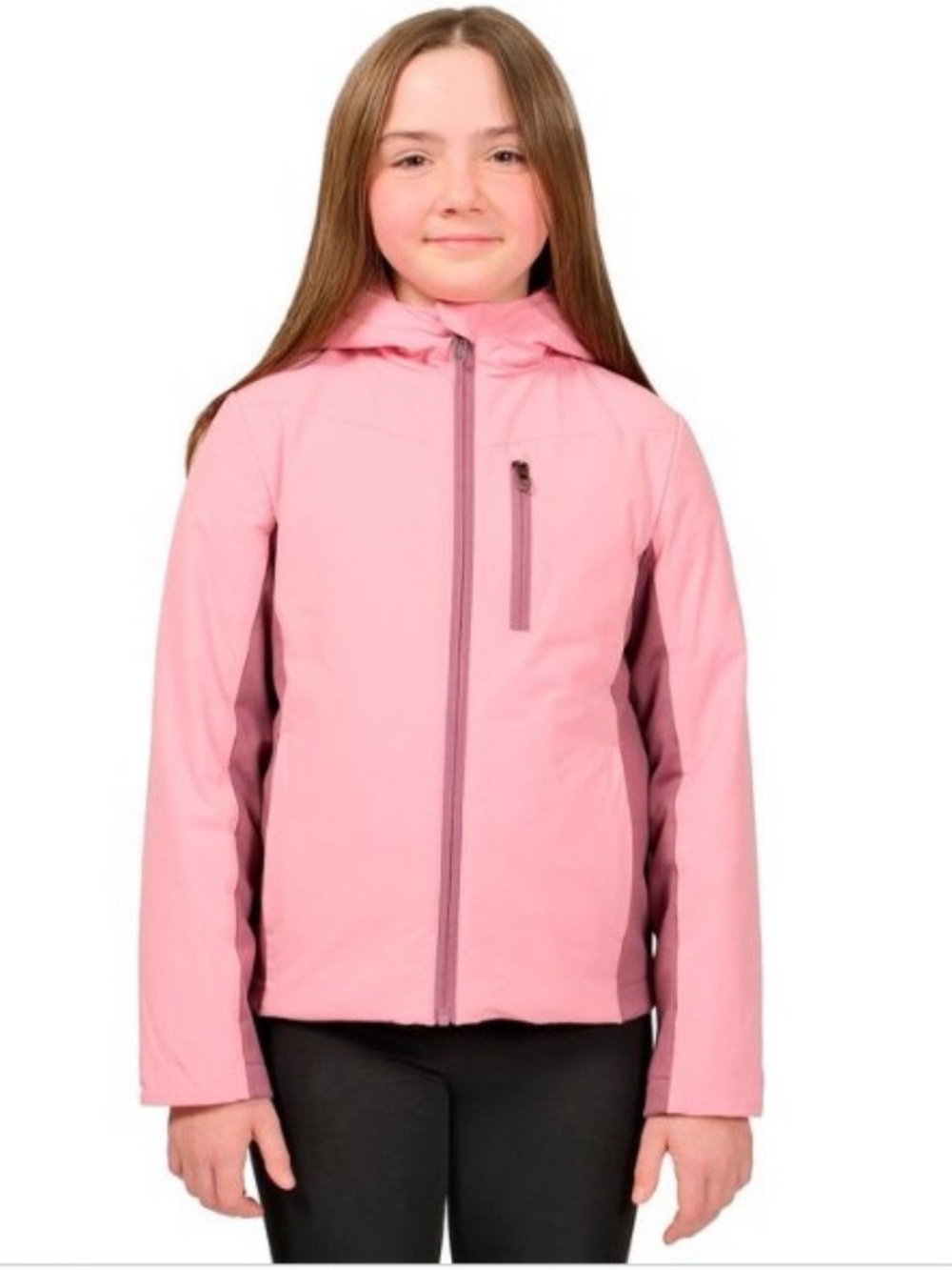 Spyder Girls Youth Superlite Large Pink Hooded Ski Jacket with Plum Side Panels